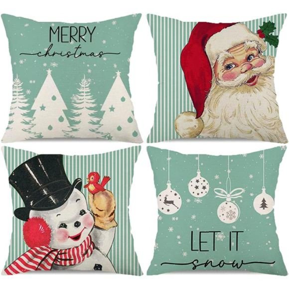 Other - Christmas Pillow Covers Green Santa Decoration 4pc Accent Holiday Xmas Decor